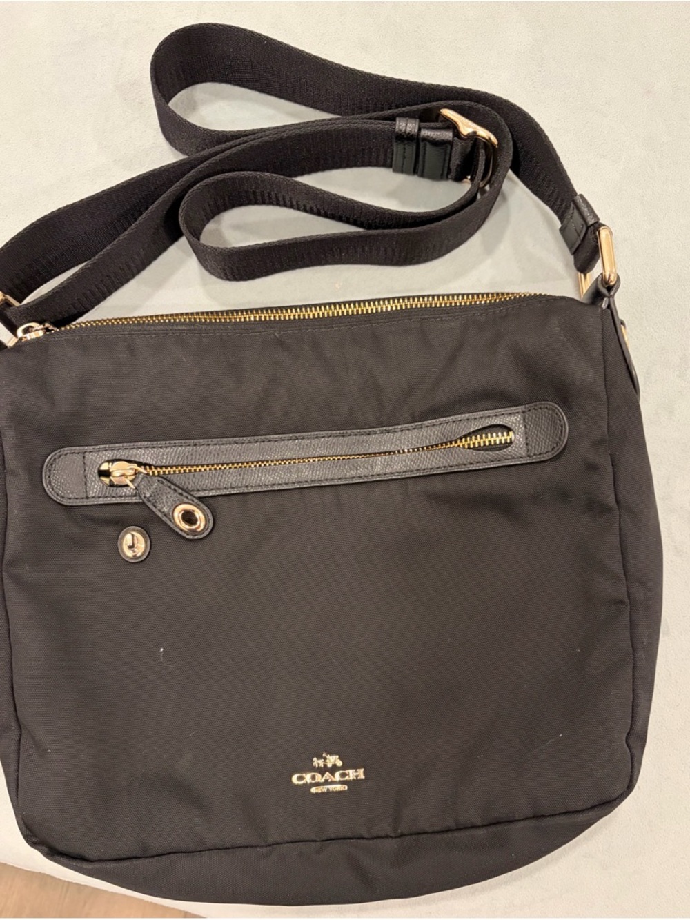 Coach Black Nylon Crossbody with Gold Accents